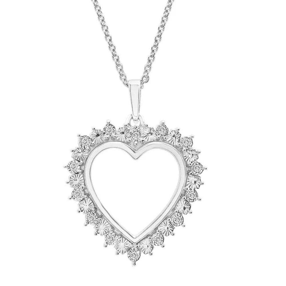 Radiant 925 sterling Silver Diamond Heart Necklace